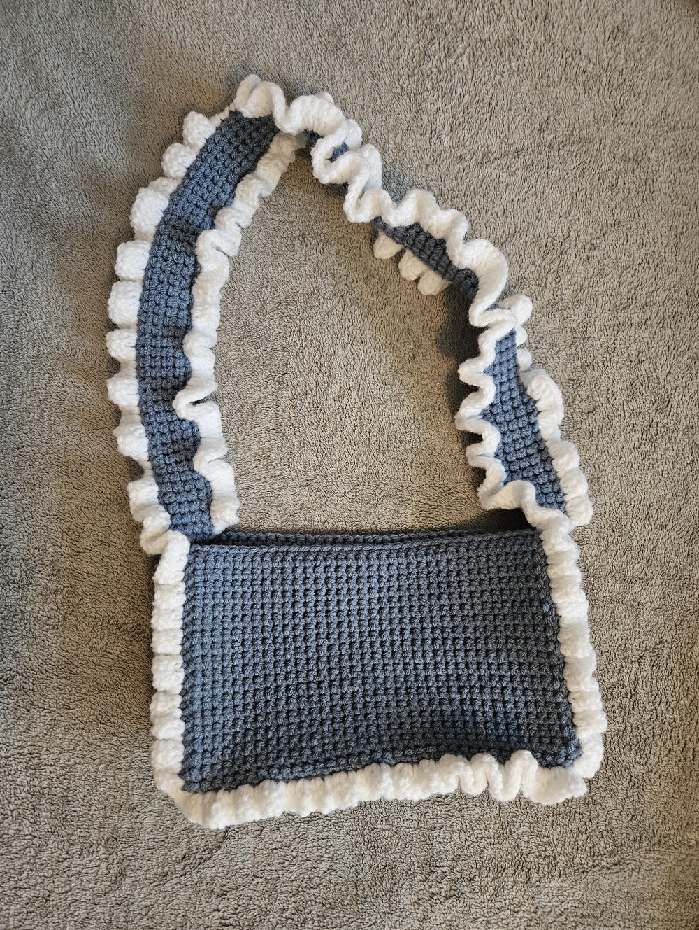 Small Blue White Crochet Ruffle Shoulder Bag